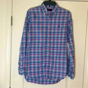 Ralph Lauren Polo Classic Fit Button-Down Oxford Shirt Blue Pink Plaid - Size S